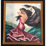 Mid 20th Century framed painting of a Spanish flamenco dancer signed "David Taylor 1961" 62x68cm.