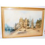 Paul Marny (1829-1883) "Continental Town Scene" water colour 43x66cm signed