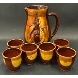 Studio pottery drinks set (large jug & 6 beakers) possibly Russian or Eastern European (labal to