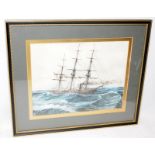 J Hanlon watercolour 'HMS Charybdis 1859-84'. Overall frame size 40cms x 34cms.