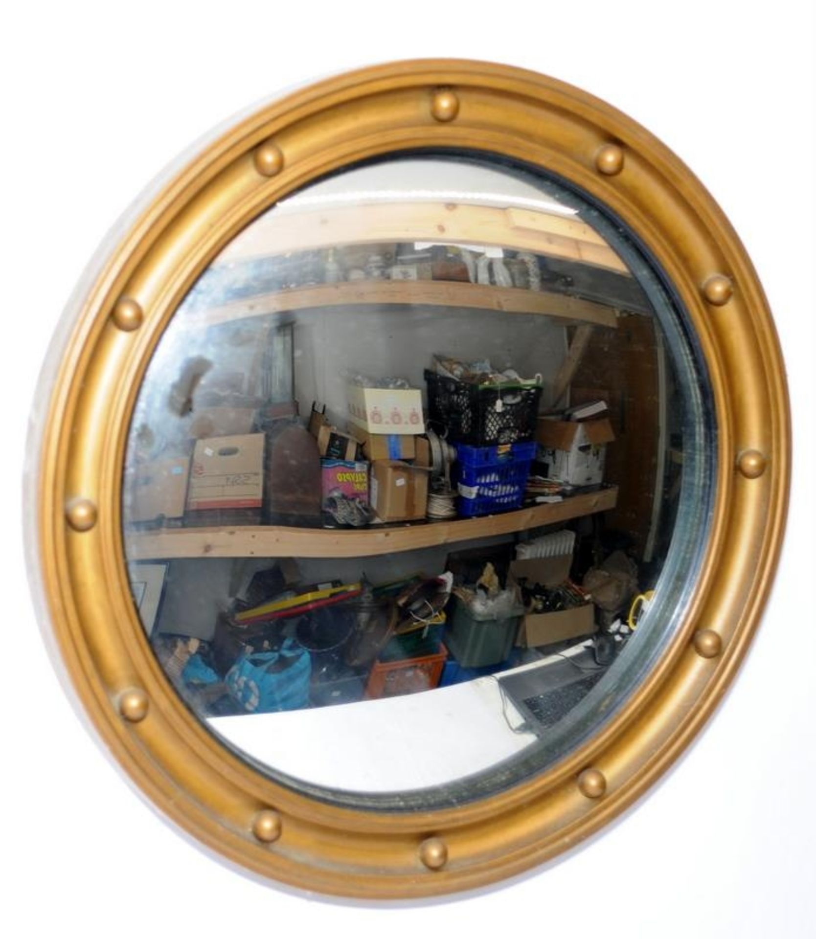 Three vintage wall mirrors to include wood and moulded plaster framed convex glass examples. Largest - Image 3 of 4