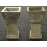 Pair of antique concrete garden planters each made up of two parts. Each measures 63x35x35cm.