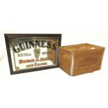 Guinness advertising mirror (35 x 50 cm) along with Magners cider crate (26 x 22 x 35cm).