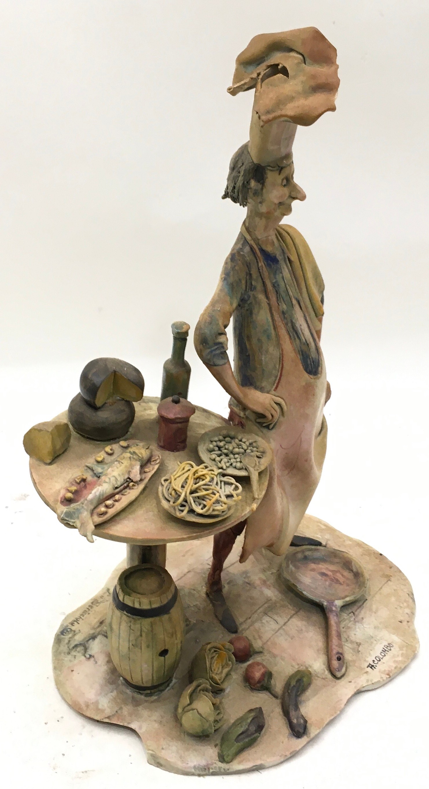 Vintage large porcelain Lo Scricciolo hand made figure of a chef signed by A. Colombo. Figure approx - Image 2 of 6