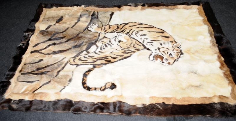 Vintage goatskin rug depicting a tiger. Possibly Indian 195cms x 130cms - Image 2 of 4