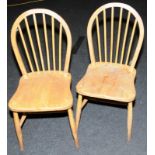 Pair Elm "Ercol" Blue Label stick back chairs 90-x40x40cm