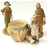 Royal Worcester figures x 3 together with a Royal Osborne figurine (af).