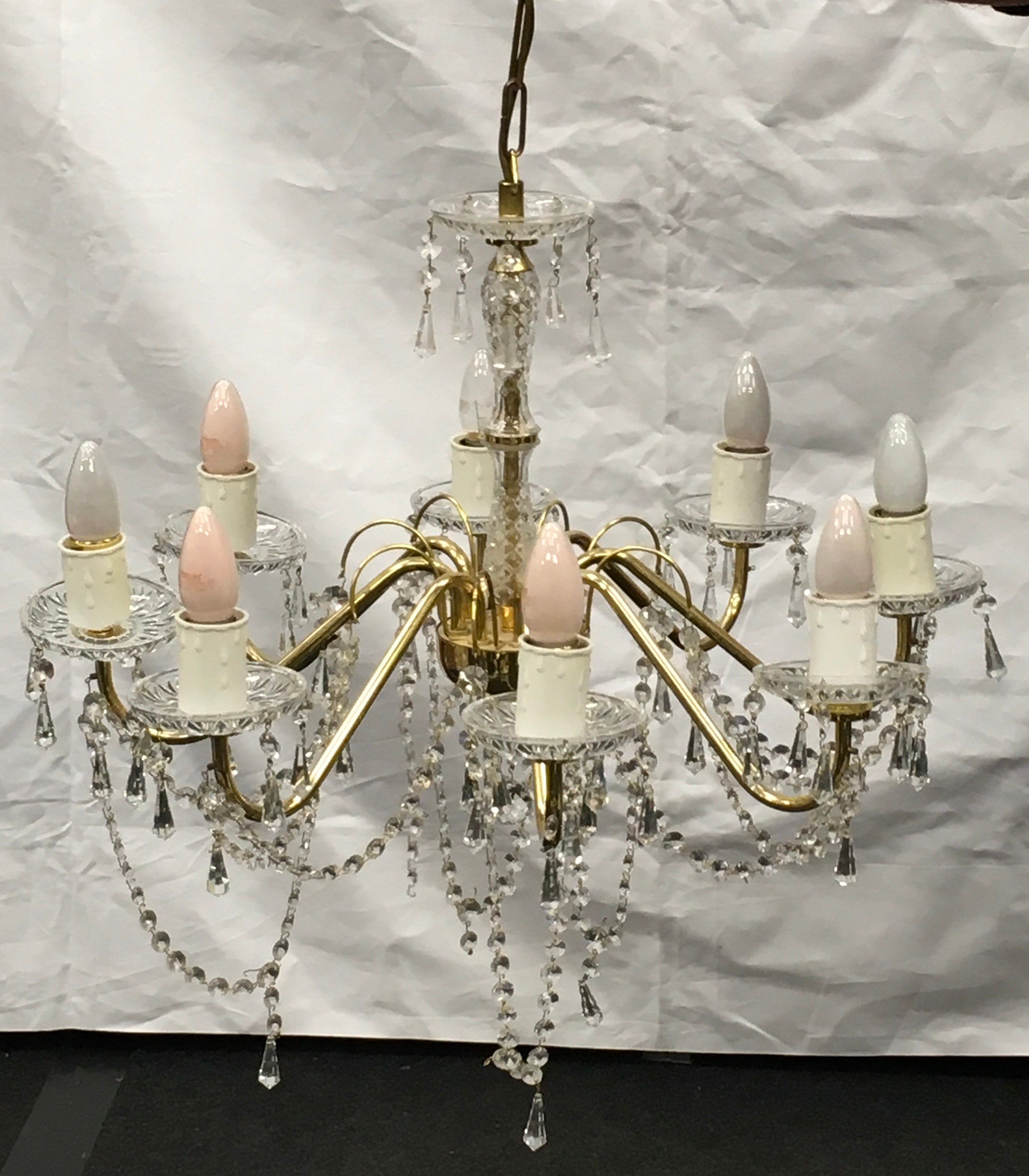 Large brass and Crystal ceiling chandelier light fitting