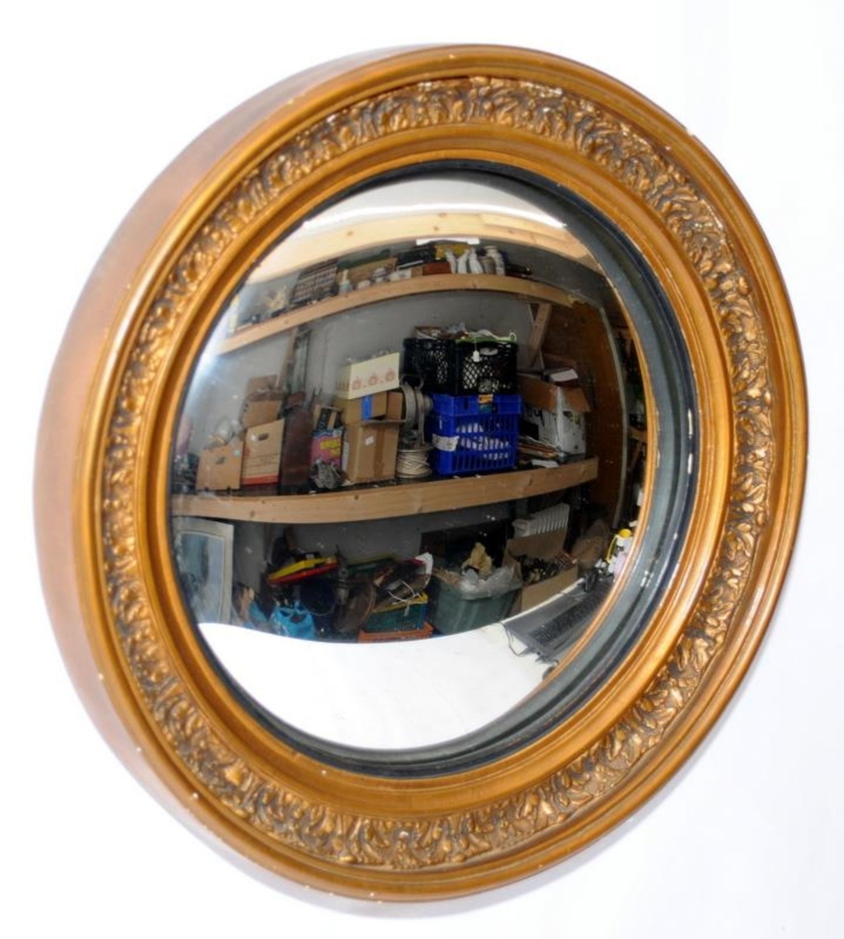Three vintage wall mirrors to include wood and moulded plaster framed convex glass examples. Largest - Image 4 of 4