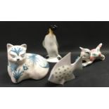 Box mixed curios and chinaware to include Poole Pottery penguin and rye pottery cat (Ref 36).