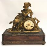 French style antique gilt mantle clock with key, ticks when wound.