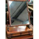 Victorian mahogany dressing table mirror with two trinket drawers to base 70x53x25cm.