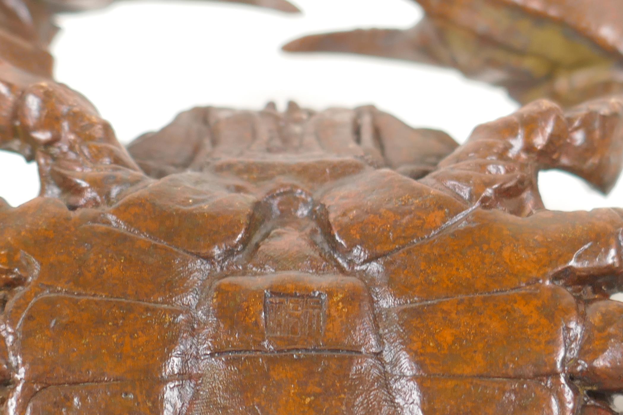 A Japanese bronze okimono of a crab, impressed seal mark to base, 6" wide - Image 11 of 12