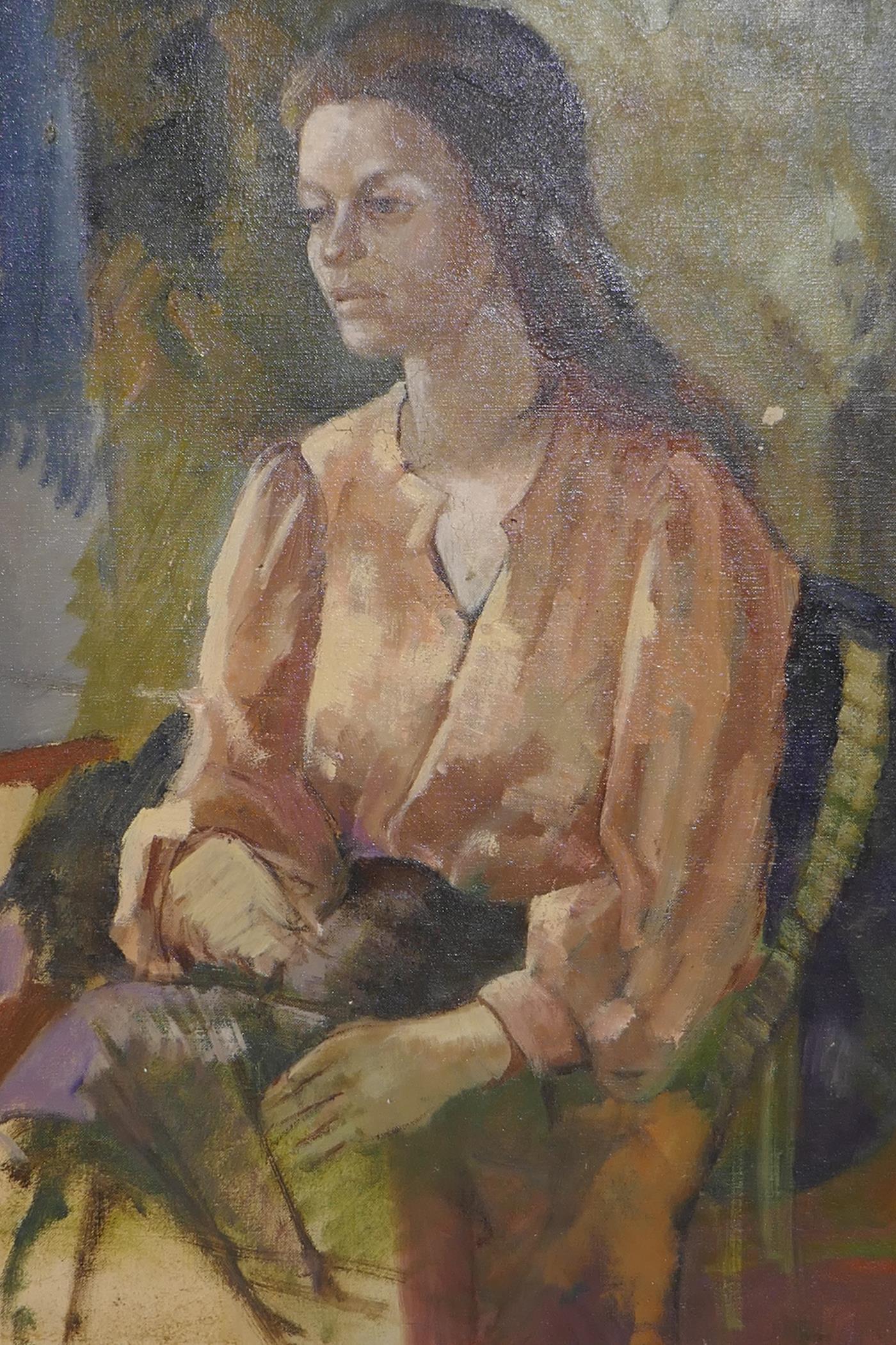 Study of a seated woman, unframed, oil on canvas, 16" x 20"