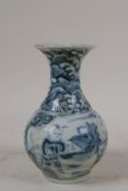 A Chinese blue and white porcelain vase with a flared rim, decorated with boys in a garden, 6