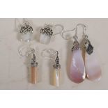 Three pairs of silver and mother of pearl earrings