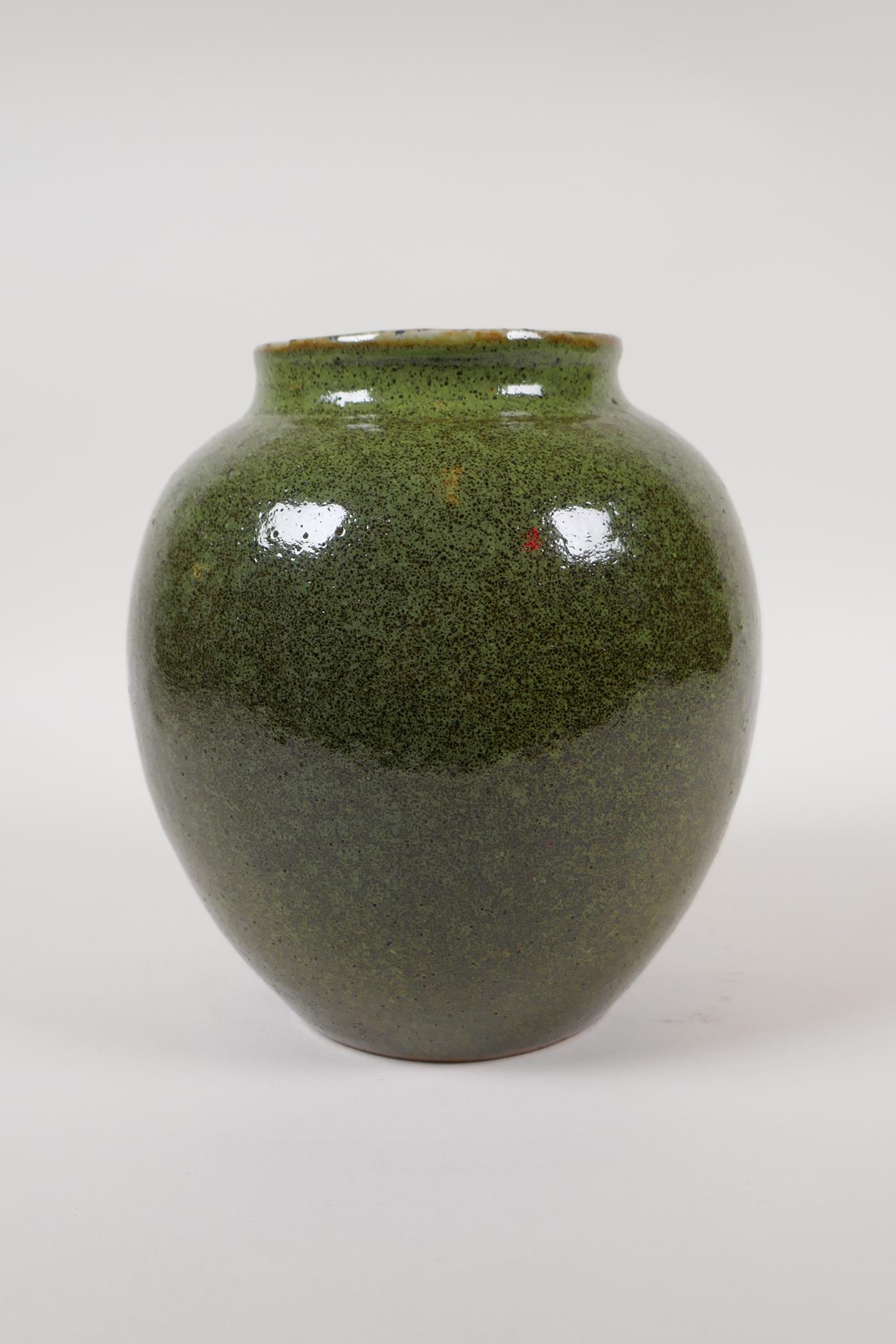 A Chinese green speckled glaze pottery jar, 7" high - Image 2 of 5