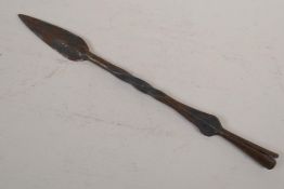 A Blacksmith made wrought iron speer head, 15" long