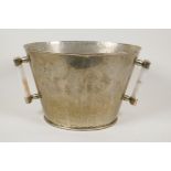 An Art Deco silver plated wine cooler with hardstone handles, 8" high, 14" wide
