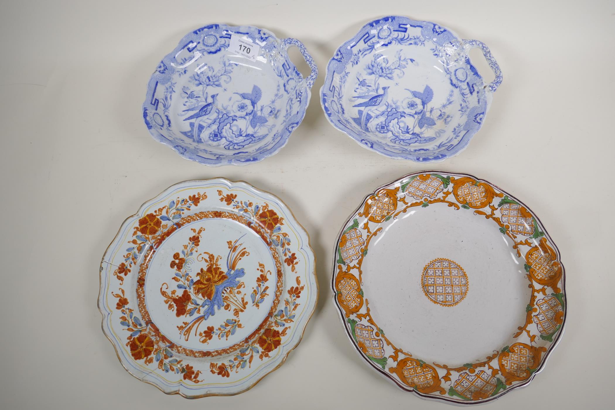 Two C19th Hicks and Meigh blue and white leaf shaped porcelain serving dishes, 8" diameter, and - Image 2 of 18