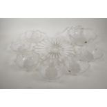 A Rosenthal frosted glass fruit service of flower form comprising 9" serving bowl and six 5½" bowls,