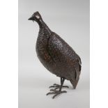 A wrought metal sculpture of a game bird, bears plaque to underside, Arie de Blois, S-Bosch RSA,