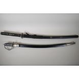 A replica Japanese katana (made in China), blade length 27½" long, together with an Indian sabre
