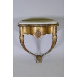 An Italian giltwood console table, with shaped marble top and single drawer, 21" x 17" x 24" high