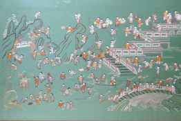 A Chinese embroidery on silk depicting boys at plat, 52" x 35"