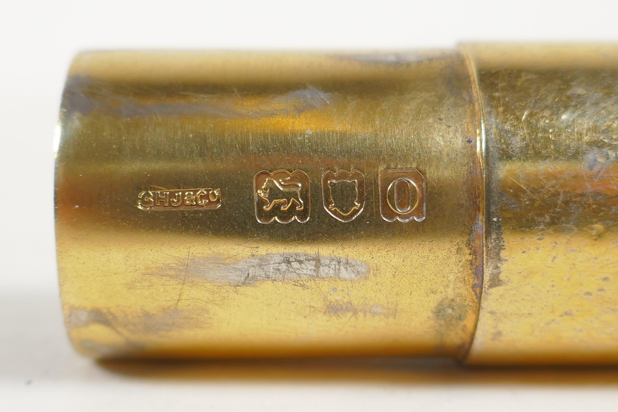 A silver gilt cigar tube by G.H. James & Co, London, 1909, the cover engraved with a crown, 6½" - Image 4 of 4