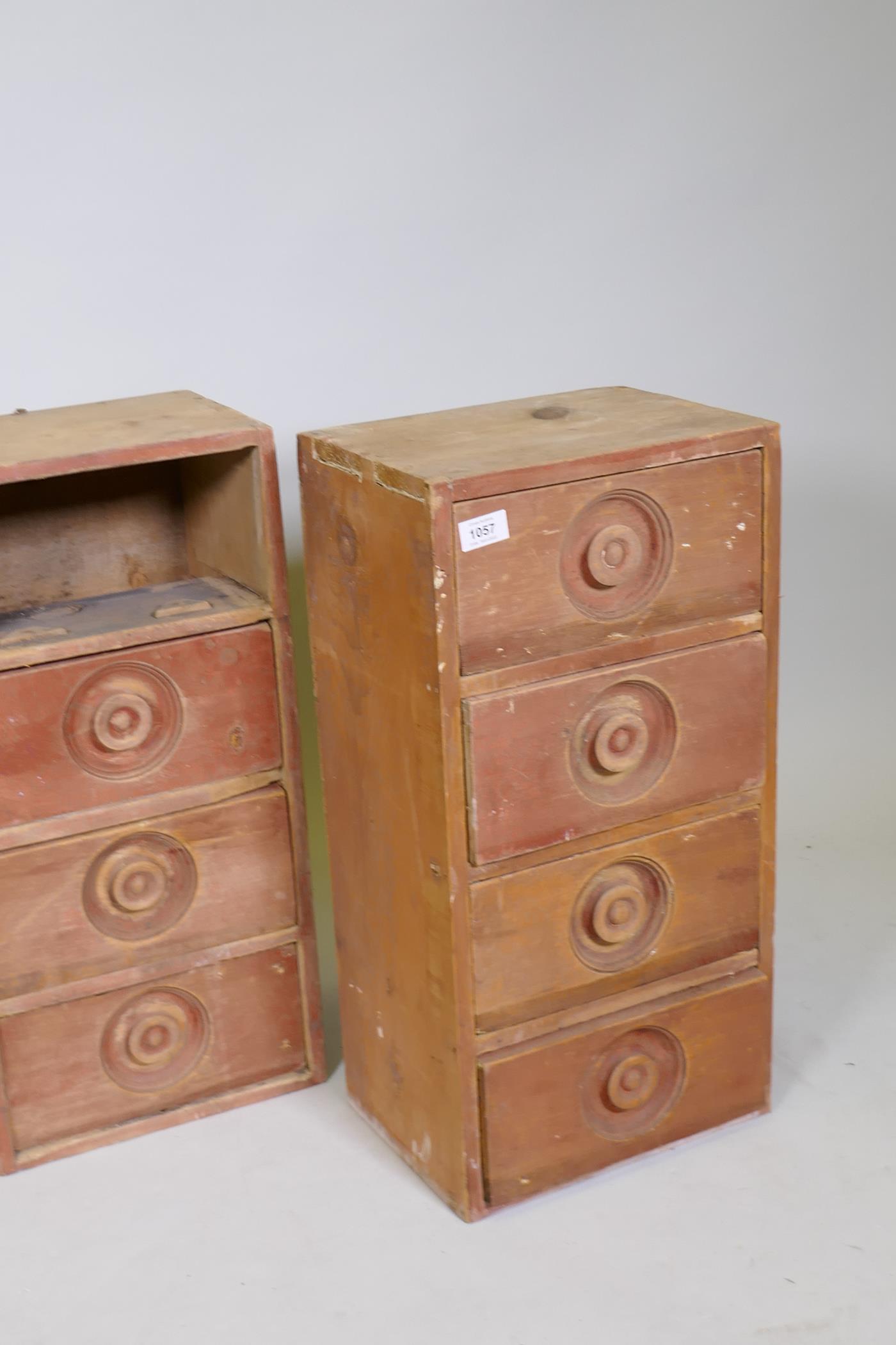 A set of four C19th painted pine flights of drawers, AF, incomplete, each 24" x 12" x 9" - Image 2 of 2