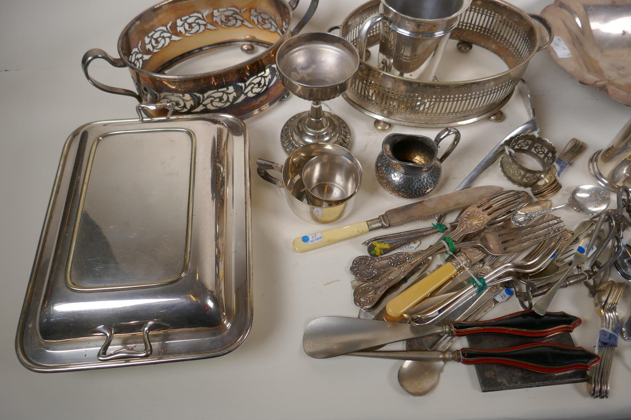 A quantity of silver and silver plated items including mirrors, flatware, coasters, Mappin & Webb - Image 3 of 7