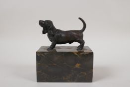 A bronze figure of a basset hound in the manner of Louis Albert Carvin, 5" high