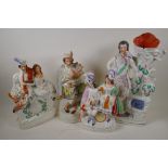 A Staffordshire spill vase figurine formed as a dandy by a tree, 17" high, another figure, The