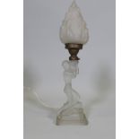 An Art Deco period glass table lamp, 16" high