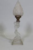 An Art Deco period glass table lamp, 16" high