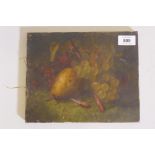 Still life, fruit, signed WHS, inscribed verso indistinctly W.H, Small?, C19th oil on canvas, 8" x