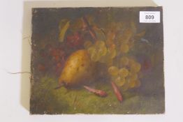 Still life, fruit, signed WHS, inscribed verso indistinctly W.H, Small?, C19th oil on canvas, 8" x