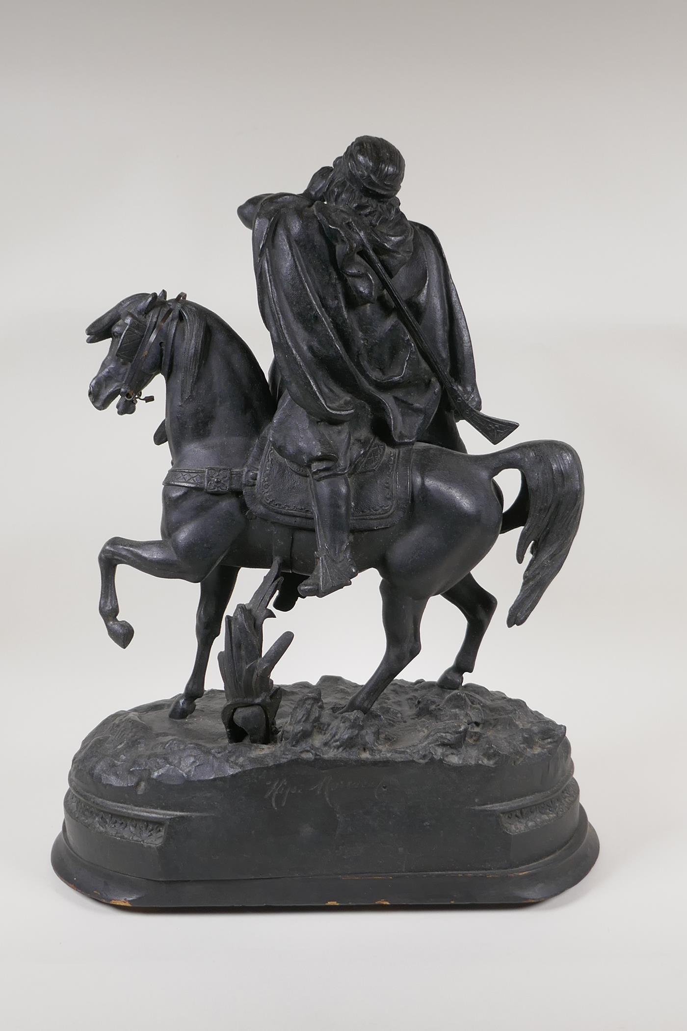 A bronzed spelter figure of an Arab on horseback, 19" high - Image 10 of 12