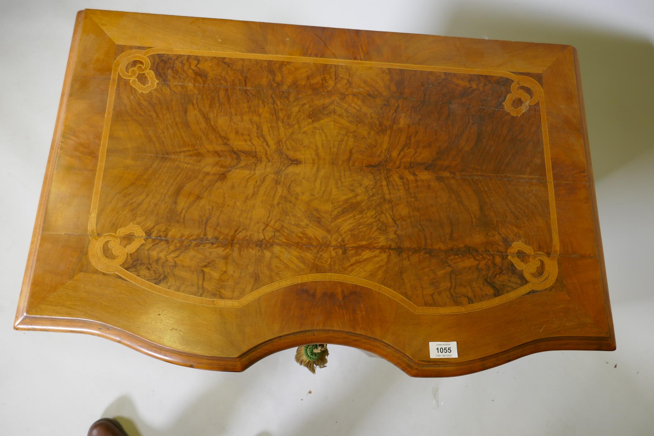 A continental inlaid walnut commode, with shaped top and two drawers, raised on cabriole supports - Image 4 of 4