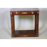 A C19th French Empire style mahogany console table, with single frieze drawer, ormolu mounts and