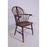 A C19th Windsor double hoop back elbow chair with elm seat, 36½" high