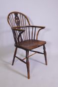 A C19th Windsor double hoop back elbow chair with elm seat, 36½" high