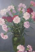 Vernon Ward, carnations in a vase, Newman Cooling Gallery label verso, signed, oil on canvas, 18"