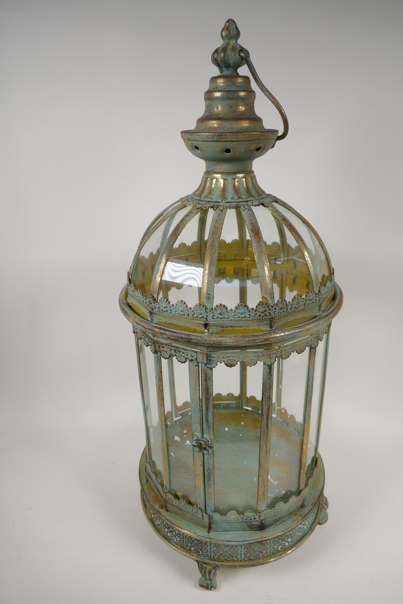 A twelve sided metal and glass garden lantern, 24" high - Image 2 of 3