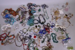 A quantity of costume jewellery, including gemstones, turquoise, pearls etc