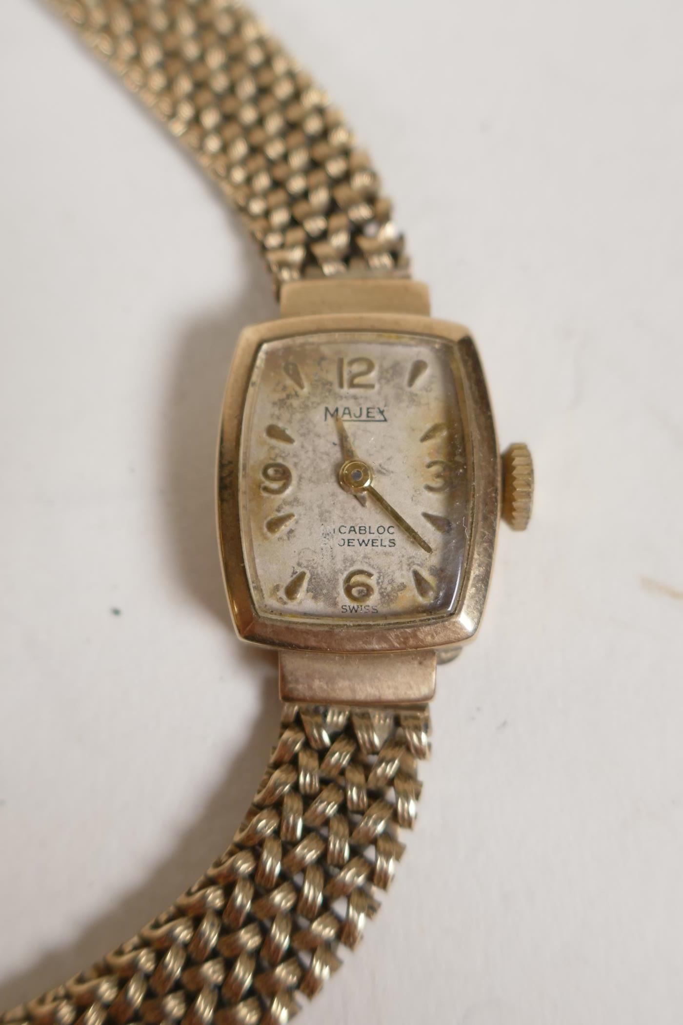 A lady's 9ct gold vintage watch with gold plated strap and another on 9ct gold strap, 17g with - Image 2 of 9