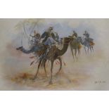 Sung H Jee, Bedouin on camels, signed and dated 1928, oil on canvas, 37" x  25"