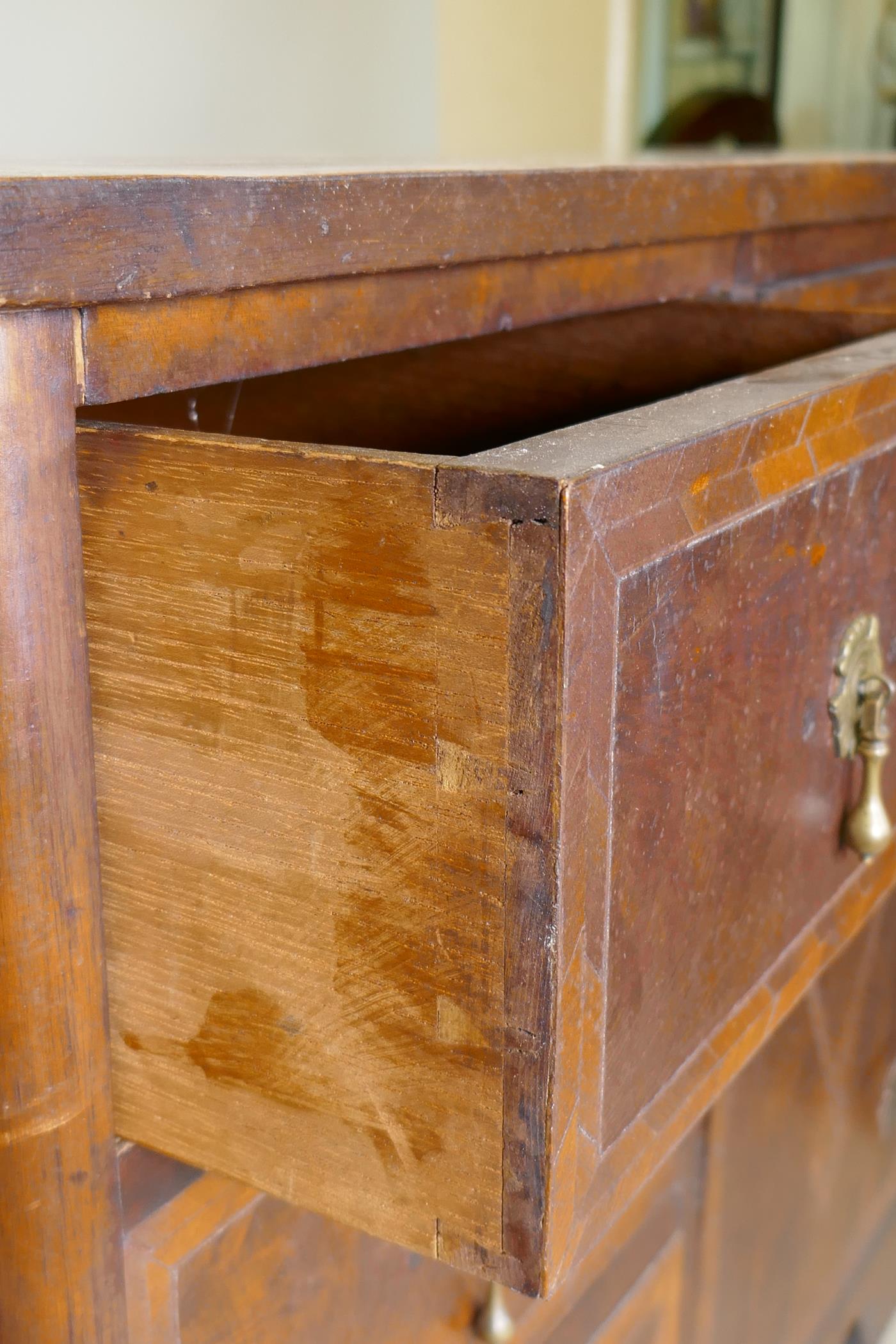 A C19th walnut cabinet on stand, with feather banded inlaid decoration, six drawers and central - Image 5 of 8