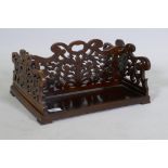 A C19th rosewood fold up double book slide with fretwork decoration, 15" x 11" x 7"